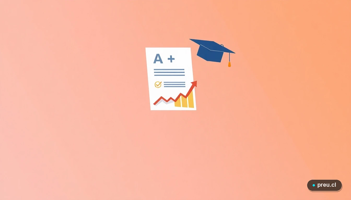 Elementos gráficos abstractos de éxito académico: papeles, nota máxima, gráfico de progreso y un capelo de graduación. Representación visual del proceso de apelación exitosa de la beca FUAS. ¡Visualiza tu meta y hazla realidad!