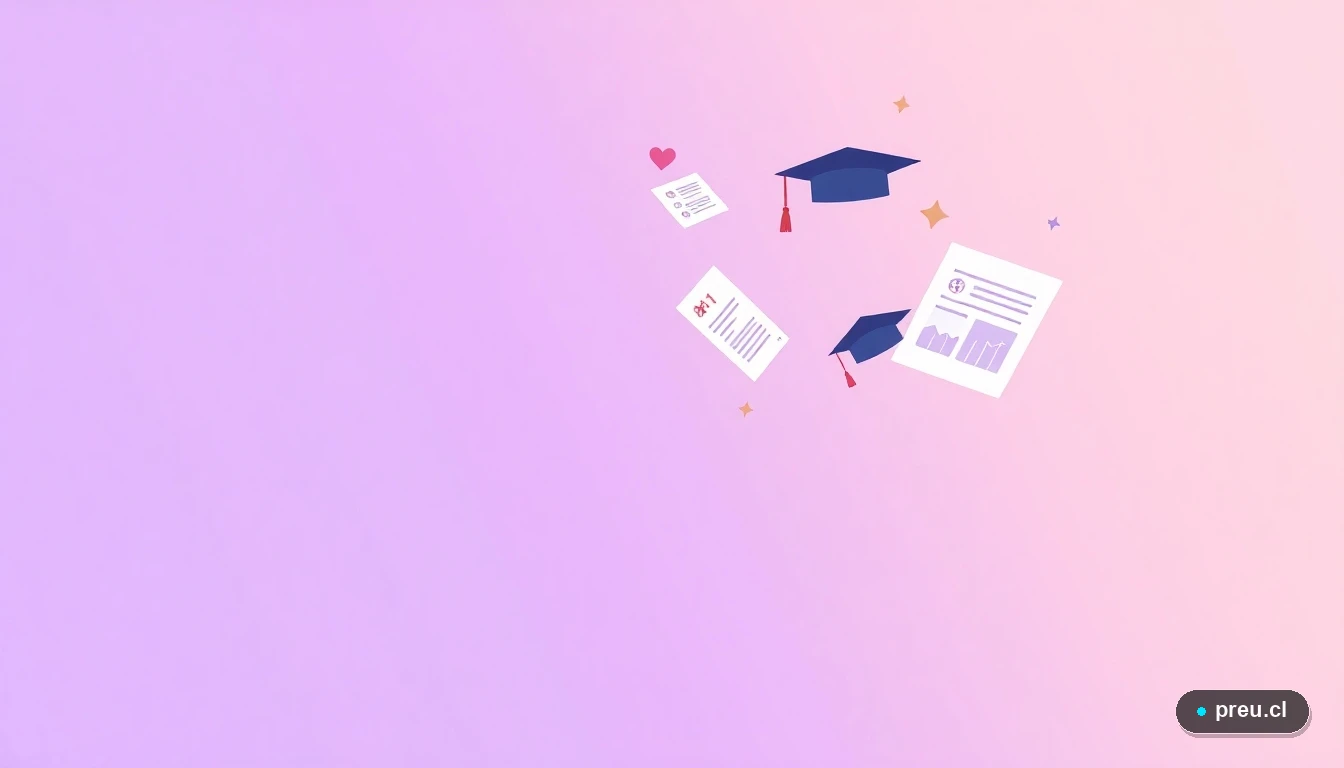 Elementos gráficos abstractos de logro académico: papeles de examen, notas A+ y gráficos de progreso, con un fondo de color lavanda. Simboliza el éxito y la organización en tu camino universitario.