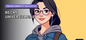 Ilustración plana y moderna de una estudiante universitaria feliz, con fondo de gradiente suave. Representa la claridad y el apoyo para entender las opciones de financiamiento de tu carrera.