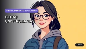Ilustración plana y moderna de una estudiante universitaria feliz, con fondo de gradiente suave. Representa la claridad y el apoyo para entender las opciones de financiamiento de tu carrera.