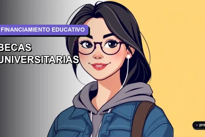 Ilustración plana y moderna de una estudiante universitaria feliz, con fondo de gradiente suave. Representa la claridad y el apoyo para entender las opciones de financiamiento de tu carrera.