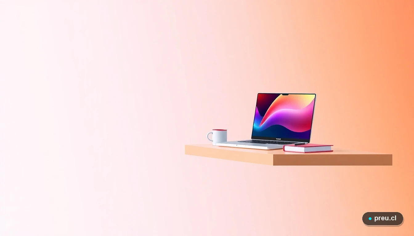 Ilustración vectorial abstracta de un escritorio de estudio moderno con laptop, cuadernos y símbolos matemáticos flotantes, sobre un fondo de gradiente fresco. Representa el desarrollo de habilidades analíticas y el aprendizaje práctico que se vive en la universidad, ideal para estudiantes chilenos visualizando su éxito académico.