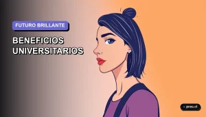Ilustración plana y moderna de un estudiante universitario sonriendo, con un fondo de gradiente lila suave que representa las oportunidades y el crecimiento personal que ofrece la educación superior. Imagen optimizada para jóvenes chilenos que exploran su futuro académico.