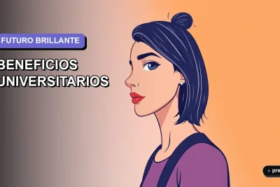 Ilustración plana y moderna de un estudiante universitario sonriendo, con un fondo de gradiente lila suave que representa las oportunidades y el crecimiento personal que ofrece la educación superior. Imagen optimizada para jóvenes chilenos que exploran su futuro académico.