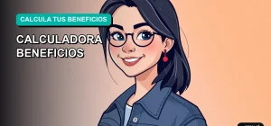 Ilustración plana y moderna de una estudiante universitaria sonriente, con un estilo fresco y juvenil, junto a la Calculadora de Beneficios Junaeb. Descubre tu ayuda en minutos.