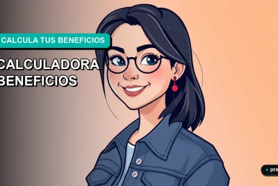 Ilustración plana y moderna de una estudiante universitaria sonriente, con un estilo fresco y juvenil, junto a la Calculadora de Beneficios Junaeb. Descubre tu ayuda en minutos.