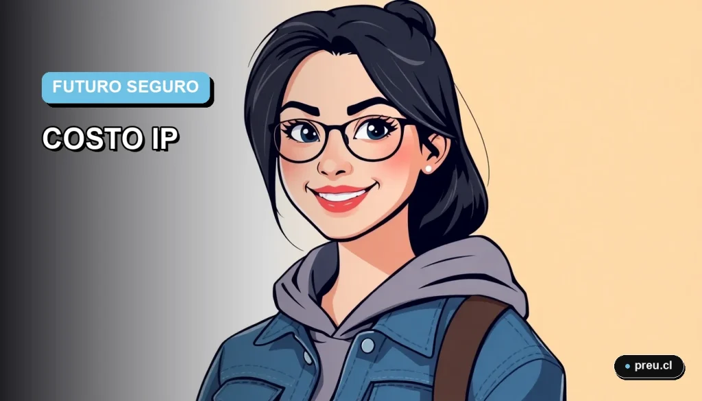 Ilustración plana y moderna de una joven universitaria sonriendo, con un fondo de gradiente suave azul. Representa la confianza y claridad al planificar el financiamiento de la educación superior en Chile.