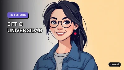 Ilustración plana y moderna de una joven estudiante sonriente, con estilo de pelo moderno y ropa casual, sobre un fondo de gradiente suave. La imagen representa la decisión entre CFT y Universidad, con un estilo fresco y motivador para jóvenes.