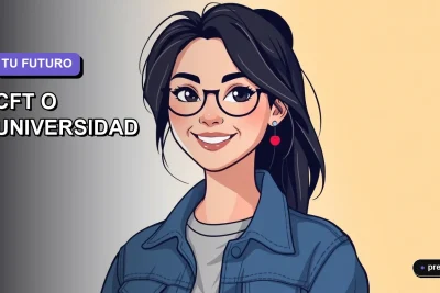 Ilustración plana y moderna de una joven estudiante sonriente, con estilo de pelo moderno y ropa casual, sobre un fondo de gradiente suave. La imagen representa la decisión entre CFT y Universidad, con un estilo fresco y motivador para jóvenes.