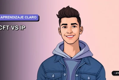 Ilustración plana y moderna de un estudiante universitario joven, con expresión segura, explicando las diferencias clave entre un Centro de Formación Técnica y un Instituto Profesional. Fondo con gradiente suave de color lavanda, diseño minimalista y educativo.