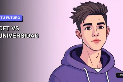 Ilustración plana y moderna de un estudiante joven, con expresión segura y ropa casual, posicionado en el borde derecho. El fondo es un gradiente suave de color lavanda, dejando un 60% del espacio vacío para un diseño minimalista y asimétrico. Representa la confianza al elegir tu camino de educación superior.