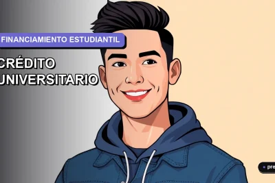 Ilustración plana y moderna de un estudiante universitario sonriendo, con un fondo de gradiente lila suave. Representa la confianza y claridad al entender el financiamiento de la educación superior. Imagen optimizada para jóvenes chilenos.