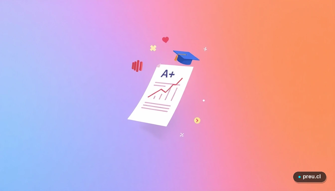 Elementos gráficos abstractos que simbolizan el éxito académico: un papel de examen con nota máxima, un gorro de graduación y un gráfico de progreso, ilustrados en un estilo plano y colorido. Representa los logros y la organización que el Fondo Solidario puede ayudar a hacer realidad.