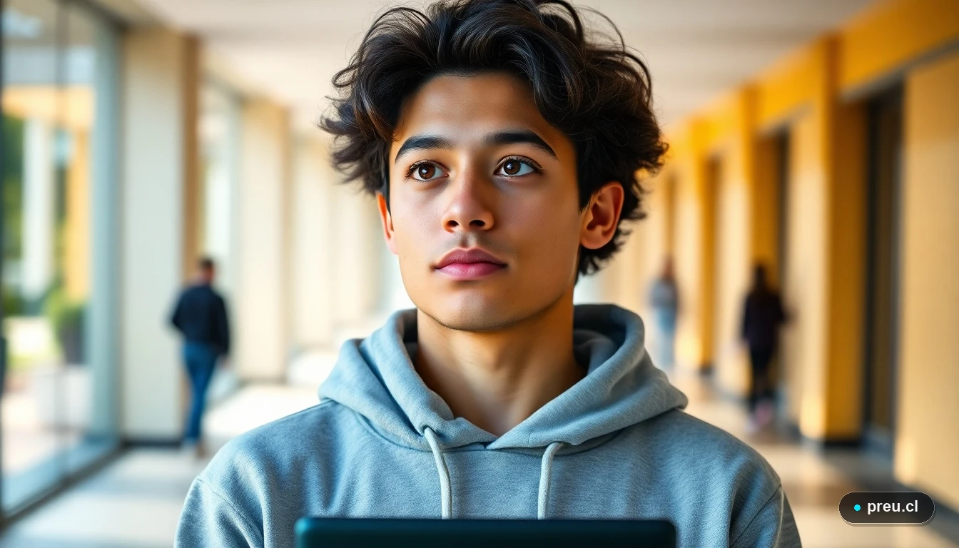 Joven estudiante reflexionando sobre su futuro universitario y las opciones de financiamiento como el Fondo Solidario.