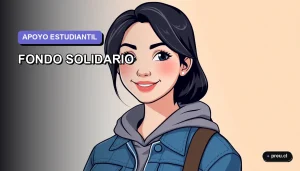 Ilustración plana y moderna de una estudiante universitaria sonriente, con un estilo fresco y juvenil, sobre un fondo de gradiente suave. Representa el apoyo y la orientación del Fondo Solidario para tu futuro educativo.