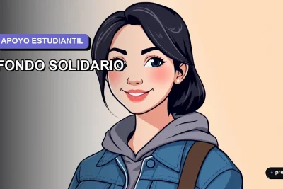 Ilustración plana y moderna de una estudiante universitaria sonriente, con un estilo fresco y juvenil, sobre un fondo de gradiente suave. Representa el apoyo y la orientación del Fondo Solidario para tu futuro educativo.