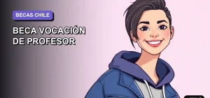 Ilustración plana y moderna de una joven estudiante universitaria sonriendo, con un fondo de gradiente suave. Representa el acceso a la información sobre la Beca Vocación de Profesor para futuros docentes en Chile.