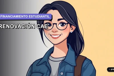 Ilustración plana y moderna de una joven universitaria sonriente, con un estilo fresco y contemporáneo, sobre un fondo de gradiente suave. Representa la confianza y claridad al gestionar la renovación de tu Crédito con Aval del Estado.