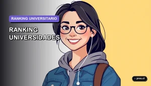 Ilustración plana y moderna de una joven universitaria feliz, con un fondo de gradiente suave. Representa la claridad y confianza que necesitas para entender cómo se arman los rankings de las mejores universidades en Chile.