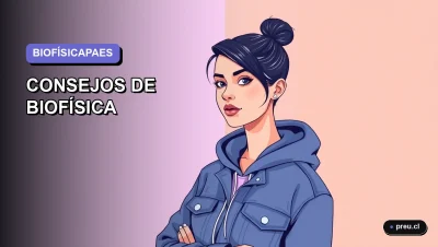 Ilustración plana y moderna de una estudiante universitaria sonriente, con un fondo de gradiente lila suave. Representa la confianza y el enfoque para preparar la PAES conectando la biología con la física, en un estilo fresco y motivador para jóvenes.