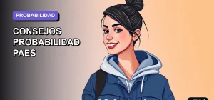 Ilustración plana y moderna de una estudiante universitaria sonriente y segura, con un fondo de gradiente lavanda. Representa el dominio de la probabilidad para la PAES con un estilo fresco y motivador para jóvenes.