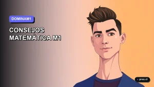 Ilustración plana y moderna de un estudiante universitario sonriendo y seguro, listo para dominar la base de Matemática M1 para la PAES. Fondo con gradiente suave y elementos gráficos de estudio. Estilo juvenil y motivador.
