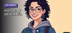 Ilustración plana y moderna de una estudiante universitaria sonriendo con confianza, lista para dominar la PAES de Historia y Geografía. Fondo con gradiente suave en tonos lavanda y lila, estilo educativo contemporáneo.