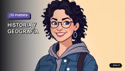 Ilustración plana y moderna de una estudiante universitaria sonriendo con confianza, lista para dominar la PAES de Historia y Geografía. Fondo con gradiente suave en tonos lavanda y lila, estilo educativo contemporáneo.