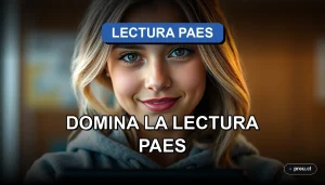Joven estudiante sonriendo con confianza en un moderno campus universitario, representando el éxito en la preparación para la prueba de Competencia Lectora de la PAES.
