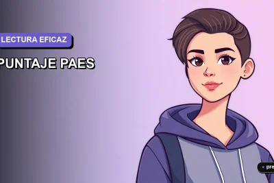 Ilustración plana de una joven universitaria sonriendo con confianza, representando el éxito en la competencia lectora de la PAES. Fondo con gradiente suave, diseño minimalista y motivador para estudiantes.