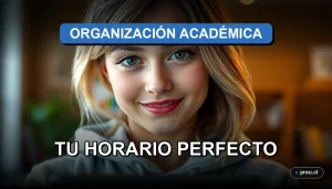 Una joven estudiante universitaria, con un look moderno y seguro, sonríe con optimismo en un campus luminoso. Representa el éxito y la organización que puedes lograr al planificar tu semestre ideal.