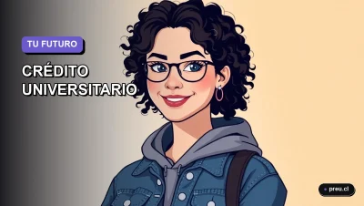 Ilustración plana y moderna de una estudiante universitaria feliz y motivada, con un estilo fresco y juvenil, representando el acceso a la educación superior a través del crédito estatal. El fondo es un degradado suave de color lavanda.