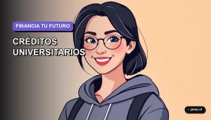 Ilustración plana y moderna de un estudiante universitario sonriente, con un fondo de gradiente suave en tonos lavanda. Representa la confianza y el apoyo para financiar tus estudios superiores en Chile.