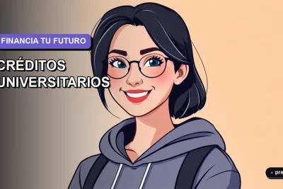 Ilustración plana y moderna de un estudiante universitario sonriente, con un fondo de gradiente suave en tonos lavanda. Representa la confianza y el apoyo para financiar tus estudios superiores en Chile.