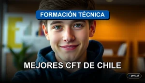 Joven estudiante sonriendo con confianza en un moderno campus, representando el futuro de la educación técnica profesional en Chile. Imagen inspiradora para quienes buscan los mejores Centros de Formación Técnica.