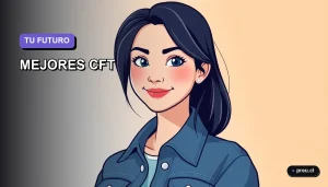 Ilustración plana y moderna de una joven estudiante sonriente, con estilo corporativo Memphis, sobre un fondo de gradiente lavanda. Representa la confianza y el enfoque para elegir la mejor institución técnica.