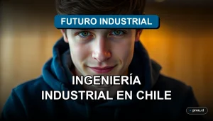 Joven estudiante universitario de ingeniería industrial sonriendo con confianza en un campus moderno, representando el futuro profesional y la empleabilidad en Chile.