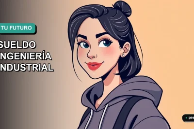 Ilustración plana y moderna de un estudiante universitario sonriente, con estilo vectorial y colores vibrantes, que representa el futuro profesional de la ingeniería industrial en Chile. Imagen optimizada para jóvenes que exploran carreras universitarias.