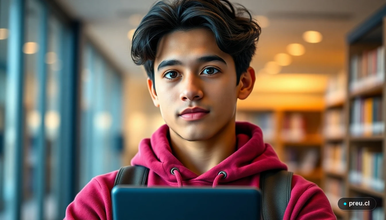 Joven estudiante reflexionando sobre su futuro profesional en medicina, con expresión segura y motivada.