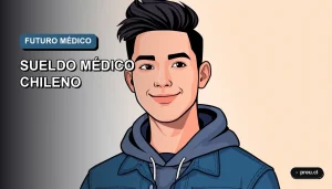 Ilustración plana y moderna de un estudiante universitario sonriendo, con fondo de gradiente azul. Representa el futuro profesional de la medicina en Chile, pensado para jóvenes que exploran carreras universitarias.