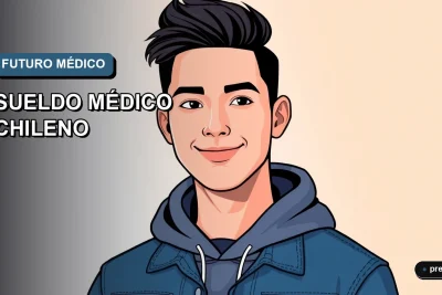 Ilustración plana y moderna de un estudiante universitario sonriendo, con fondo de gradiente azul. Representa el futuro profesional de la medicina en Chile, pensado para jóvenes que exploran carreras universitarias.