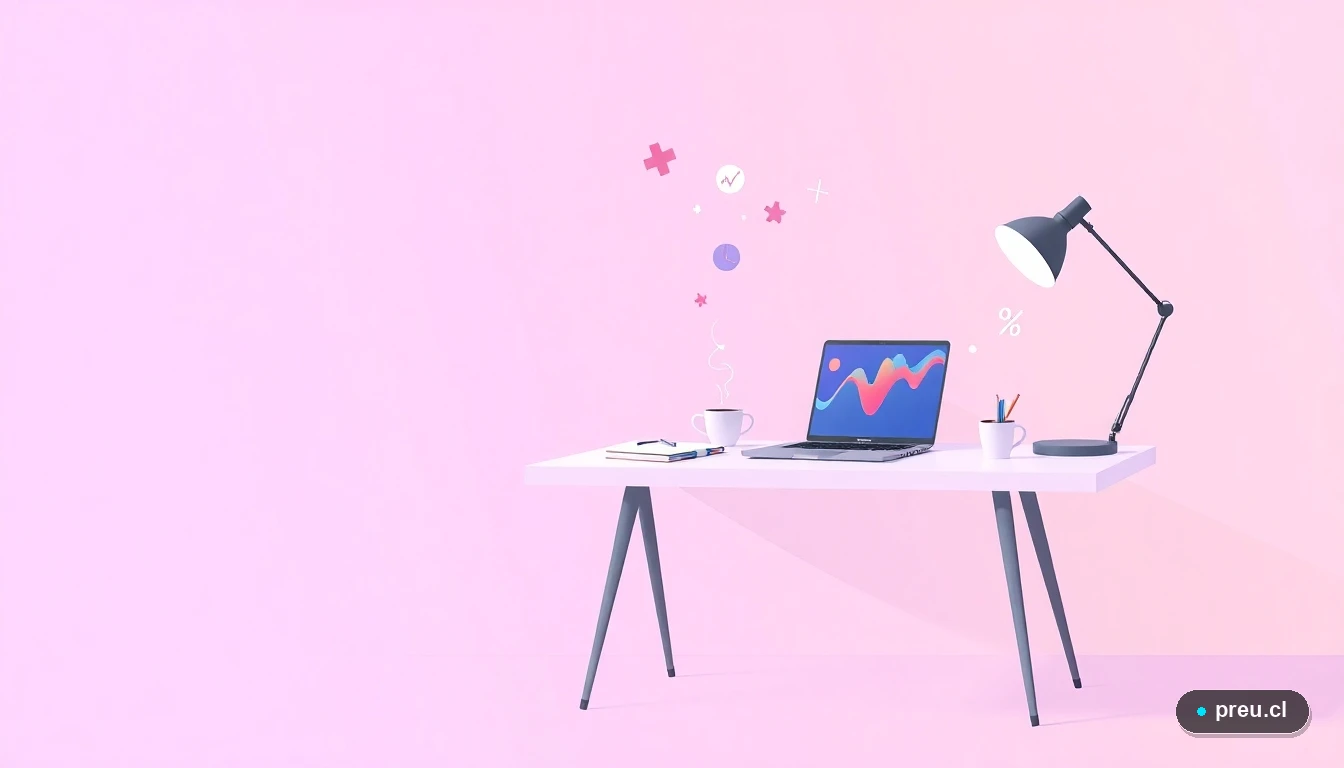 Escritorio de estudio moderno con elementos simbólicos de la carrera de nutrición: un laptop, gráficos, y símbolos matemáticos, representando el análisis y la planificación profesional. Concepto visual para artículos educativos.