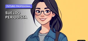 Ilustración plana y moderna de una estudiante universitaria sonriente, con un estilo fresco y contemporáneo, sobre un fondo de gradiente suave. Representa la motivación para explorar carreras como el periodismo en Chile.