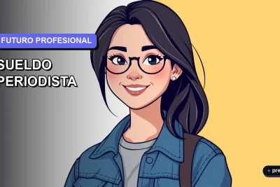 Ilustración plana y moderna de una estudiante universitaria sonriente, con un estilo fresco y contemporáneo, sobre un fondo de gradiente suave. Representa la motivación para explorar carreras como el periodismo en Chile.
