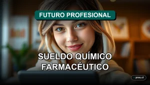 Joven estudiante universitaria sonriendo con confianza en un moderno campus, representando el futuro y la empleabilidad de la carrera de Química y Farmacia en Chile.