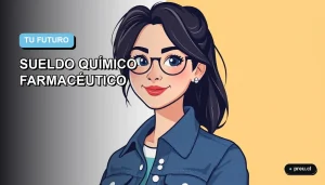 Ilustración plana y moderna de un estudiante universitario sonriente, representando el futuro profesional de un Químico Farmacéutico en Chile. Imagen con estilo fresco y motivador para jóvenes que eligen su carrera.