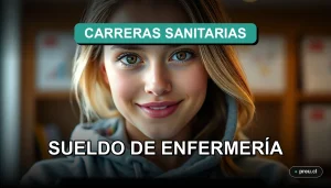 Joven estudiante universitaria sonriendo con confianza en un moderno campus, representando el futuro profesional y la empleabilidad de la carrera de Enfermería en Chile.