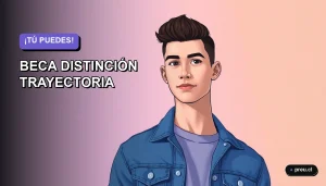 Ilustración plana y moderna de un estudiante universitario sonriendo con confianza, sobre un fondo de gradiente suave lavanda. Representa el logro académico y la motivación para postular a becas.