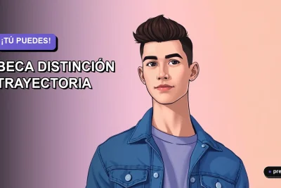 Ilustración plana y moderna de un estudiante universitario sonriendo con confianza, sobre un fondo de gradiente suave lavanda. Representa el logro académico y la motivación para postular a becas.