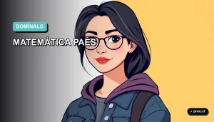 Joven estudiante universitaria sonriendo con confianza, lista para dominar la matemática de la PAES. Ilustración plana y moderna en estilo corporativo, con fondo de gradiente suave. Ideal para estudiantes que buscan prepararse con material actualizado.
